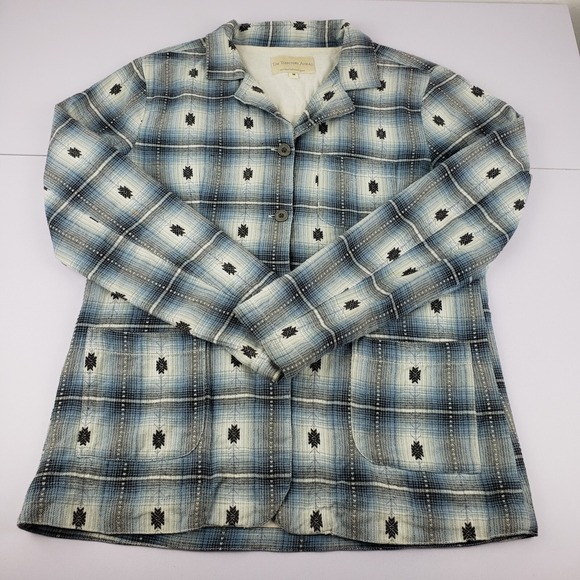 The Territory Ahead Shacket Shirt Women's Medium Blue Southwest Button Up Lined - Picture 1 of 13